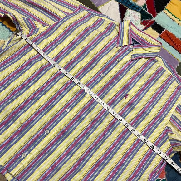 Polo Ralph Lauren Cropped Distressed Bright Yellow/Pink Button Up Large - Picture 5 of 6